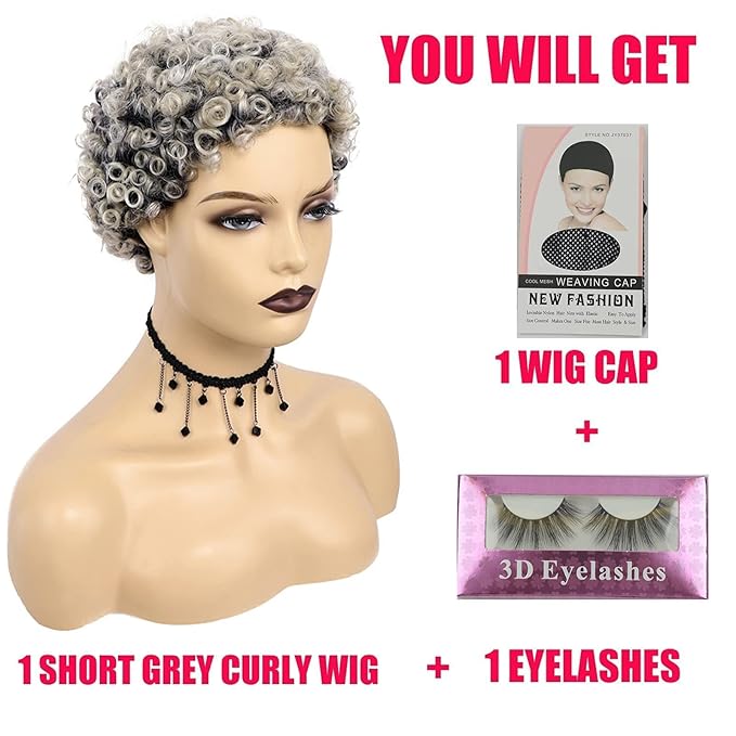 Wig store-Curly-XIUFAXIRUSI XIUFAXIRUSI Short Ombre Grey Afro Curly Wigs for Black Women Mixed Blonde Kinky Curly Wig Short Pixie Cut Natural Looking Synthetic Wigs 2 Wig store-Curly-XIUFAXIRUSI XIUFAXIRUSI Short Ombre Grey Afro Curly Wigs for Black Women Mixed Blonde Kinky Curly Wig Short Pixie Cut Natural Looking Synthetic Wigs - Image 2