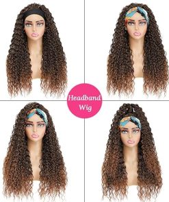Wig store-Curly-Headband Wig 26 Inch- Wet and Wavy Wigs with Headbands Attached Glueless Half Head Band Wig 150% Density Heat Friendly (26 Inch T30) 2