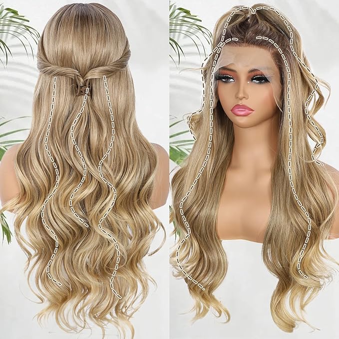 Wig store-Wavy-Blonde Lace Front Wig for Women 13×4 Body Wave Synthetic Wigs Highlight Pre-plucked Long Wavy Wig 150% Density Heat Resistant Hair Replacement Wigs 26 Inch 2 Wig store-Wavy-Blonde Lace Front Wig for Women 13x4 Body Wave Synthetic Wigs Highlight Pre-plucked Long Wavy Wig 150% Density Heat Resistant Hair Replacement Wigs 26 Inch - Image 2