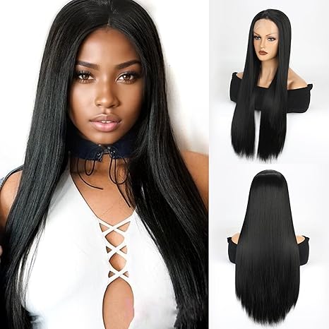 Wig store-Long Hair-Synthetic Lace Front Wigs For Women Black Straight Hair Glueless 13×1 Long Straight Natural Heat Resistant Fiber Natural Wig With 26 Inch (Black) Wig store-Long Hair-Synthetic Lace Front Wigs For Women Black Straight Hair Glueless 13x1 Long Straight Natural Heat Resistant Fiber Natural Wig With 26 Inch (Black)