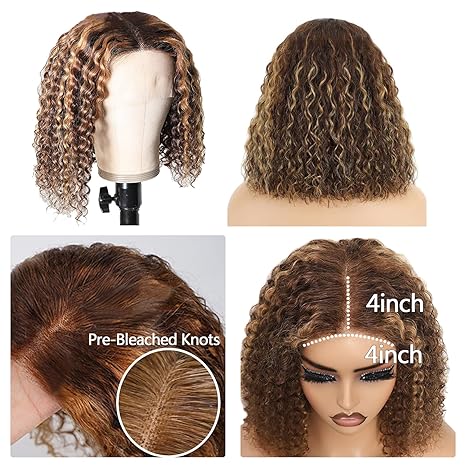 Wig store-Curly-4×4 Glueless Bob Wigs Human Hair Ombre Deep Wave Lace Front Wig Pre Plucked Pre Cut Bleached Knots 10 Inch Wear and Go Glueless Wigs for Black Women Short Curly Wig Human Hair 3 Wig store-Curly-4x4 Glueless Bob Wigs Human Hair Ombre Deep Wave Lace Front Wig Pre Plucked Pre Cut Bleached Knots 10 Inch Wear and Go Glueless Wigs for Black Women Short Curly Wig Human Hair - Image 3