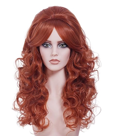 Wig store-Wavy-22 Inches Retro Beehive Ginger Wigs for Women Long Wavy Copper Red Wig with Bangs Synthetic Natural Auburn Wig for 60s 70s 80s Cosplay-Halloween 2 Wig store-Wavy-22 Inches Retro Beehive Ginger Wigs for Women Long Wavy Copper Red Wig with Bangs Synthetic Natural Auburn Wig for 60s 70s 80s Cosplay-Halloween - Image 2