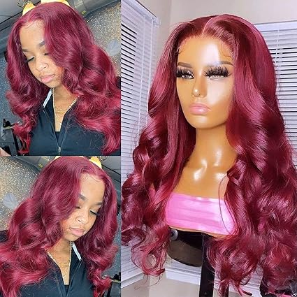 Wig store-Wavy-West Kiss Burgundy Lace Front Wig – Human Hair- 5×5 HD Lace Closure 3 Wig store-Wavy-West Kiss Burgundy Lace Front Wig - Human Hair- 5x5 HD Lace Closure - Image 3