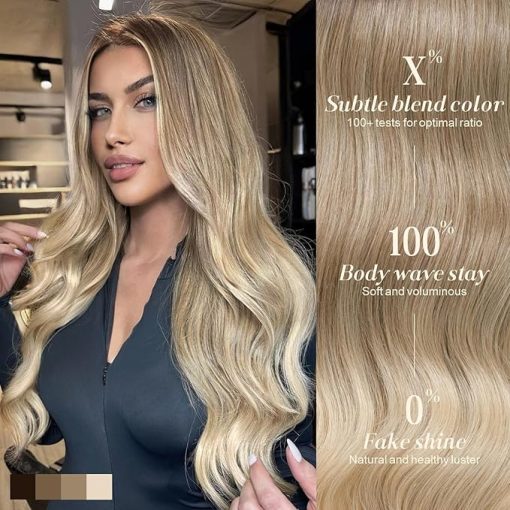 Wig store-Wavy-Ombre Blonde Wear and Go Glueless Wig with Bangs Pre Plucked Body Wave Synthetic Lace Front Wigs for Women 13x5x1 Pre Cut Lace Dirty Blonde Wig Middle Part 26 Inch - Image 3
