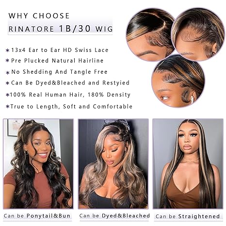Wig store-Wavy-Highlight Ombre Lace Front Wig Human Hair 26 Inch 1B/30 Body Wave HD Lace Front Wigs Human Hair Pre Plucked 13×4 180 Density Frontal Glueless Balayage Wig Human Hair with Baby Hair 3 Wig store-Wavy-Highlight Ombre Lace Front Wig Human Hair 26 Inch 1B/30 Body Wave HD Lace Front Wigs Human Hair Pre Plucked 13x4 180 Density Frontal Glueless Balayage Wig Human Hair with Baby Hair - Image 3
