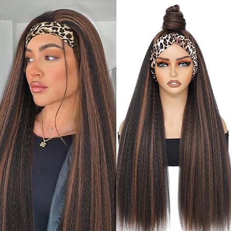 Wig store-Long Hair-Alileona Synthetic Headband Wig-Brown Headband Wig 30Inch Kinky Straight Headband Wig for Black Women (2/30#) Wig store-Long Hair-Alileona Synthetic Headband Wig-Brown Headband Wig 30Inch Kinky Straight Headband Wig for Black Women (2/30#)