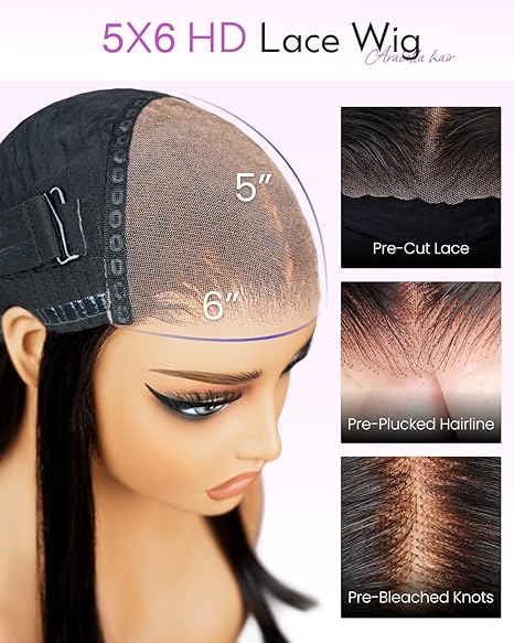 Wig store-Normal-Arabella 6×5 Glueless Wigs Human Hair Pre Plucked Pre Cut 230% Density Glueless Wigs 100% Human Hair 12a Pre Plucked Bleached Knots HD Lace Closure Wigs Human Hair (20inch- 6×5 Straight Wig) 3 Wig store-Normal-Arabella 6x5 Glueless Wigs Human Hair Pre Plucked Pre Cut 230% Density Glueless Wigs 100% Human Hair 12a Pre Plucked Bleached Knots HD Lace Closure Wigs Human Hair (20inch- 6x5 Straight Wig) - Image 3
