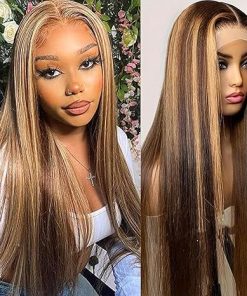 Wig store-Straight-Honey Blonde Ombre Lace Front Wig Human Hair 180% Density Highlight 13×6 HD Lace Front Wigs Human Hair Glueless 4/27 Straight Lace Frontal Wig Human Hair Pre Plucked with Baby Hair