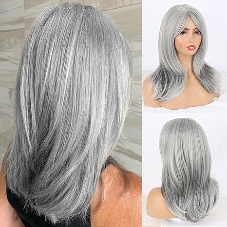 Wig store-Wavy-Layered Grey Wigs for White Women Synthetic Wig with Bangs Highlight Gray Wavy Wig- 16inch Salt and Pepper Wigs for Women Hair Replacement Wigs for Daily Party Use(Grey Wig) Wig store-Wavy-Layered Grey Wigs for White Women Synthetic Wig with Bangs Highlight Gray Wavy Wig- 16inch Salt and Pepper Wigs for Women Hair Replacement Wigs for Daily Party Use(Grey Wig)