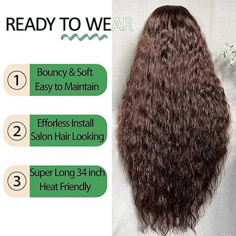 Wig store-13×4 Large Lace Space-SOKU 13×6 Lace Frontal Water Wave Wigs with Baby Hair Natural Brown 34 Inches Long Heat Resistant Synthetic Hair Pre-plucked Free Part Transparent Swiss Lace Front Wavy Wigs for Women 3 Wig store-13x4 Large Lace Space-SOKU 13x6 Lace Frontal Water Wave Wigs with Baby Hair Natural Brown 34 Inches Long Heat Resistant Synthetic Hair Pre-plucked Free Part Transparent Swiss Lace Front Wavy Wigs for Women - Image 3