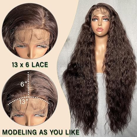 Wig store-13×4 Large Lace Space-SOKU 13×6 Lace Frontal Water Wave Wigs with Baby Hair Natural Brown 34 Inches Long Heat Resistant Synthetic Hair Pre-plucked Free Part Transparent Swiss Lace Front Wavy Wigs for Women 2 Wig store-13x4 Large Lace Space-SOKU 13x6 Lace Frontal Water Wave Wigs with Baby Hair Natural Brown 34 Inches Long Heat Resistant Synthetic Hair Pre-plucked Free Part Transparent Swiss Lace Front Wavy Wigs for Women - Image 2