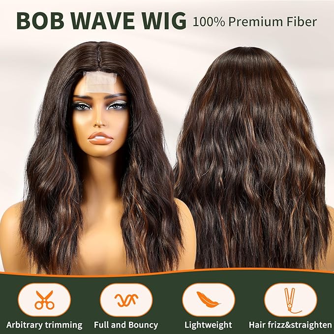 Wig store-Curly-KOME Brown Highlight Wigs for Women-Shoulder Length Curly Wig 2 Wig store-Curly-KOME Brown Highlight Wigs for Women-Shoulder Length Curly Wig - Image 2