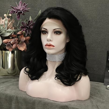 Wig store-Wavy-Black Short Bob Wigs: Synthetic Lace Front Wigs Black Short Wavy Wig Free Part Natural Hairline Heat Resistant Fiber Daily Wigs Hair Replacement Wig Cosplay Costume Halloween Wigs 14In (Black) 3 Wig store-Wavy-Black Short Bob Wigs: Synthetic Lace Front Wigs Black Short Wavy Wig Free Part Natural Hairline Heat Resistant Fiber Daily Wigs Hair Replacement Wig Cosplay Costume Halloween Wigs 14In (Black) - Image 3