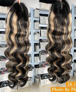 Wig store-Wavy-28 Inch Ombre Highlight Wig 13×4 Lace Front Human Hair Pre Plucked 1B/27 Body Wave Lace Front Wigs 180% Density HD Lace Colored Wigs Balayage Wig Human Hair 2
