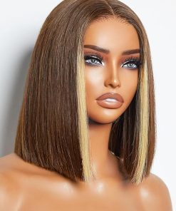 Wig store-Straight-Sleek Max™ 10 Inch Kim K Bob Mix Brown Short Bob Wig Human Hair Straight 2×6 Pre Cut HD Lace Closure Wig Pre Plucked Ready to Go Middle Parted Glueless Bob Wig