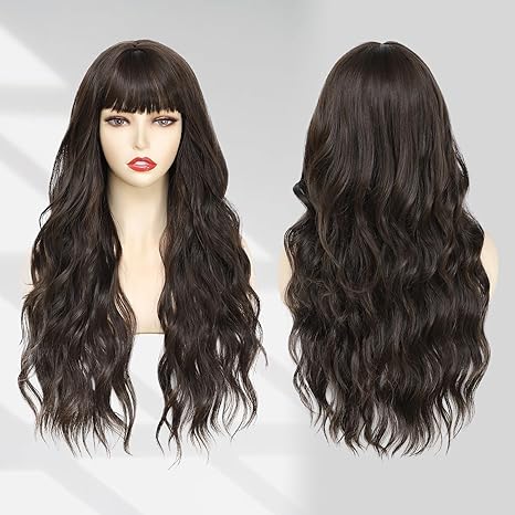 Wig store-Long Hair-Lovenia-Long Dark Brown Wig 26″ Long Natural Loose Wave Hair Wig with Bangs for Women Body Wave Curly Brunette Hair Middle Part Hair Replacement Wig 2 Wig store-Long Hair-Lovenia-Long Dark Brown Wig 26" Long Natural Loose Wave Hair Wig with Bangs for Women Body Wave Curly Brunette Hair Middle Part Hair Replacement Wig - Image 2