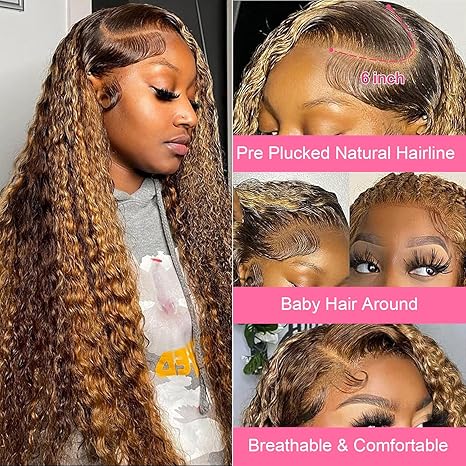 Wig store-Curly-26 Inch 13×6 Highlight Ombre Deep Wave Lace Front Wigs Human Hair Pre Plucked #4/27 Colored Glueless Wigs Water Wave Honey Blonde Curly Lace Frontal Wigs Human Hair for Women with Baby Hair 3 Wig store-Curly-26 Inch 13x6 Highlight Ombre Deep Wave Lace Front Wigs Human Hair Pre Plucked #4/27 Colored Glueless Wigs Water Wave Honey Blonde Curly Lace Frontal Wigs Human Hair for Women with Baby Hair - Image 3