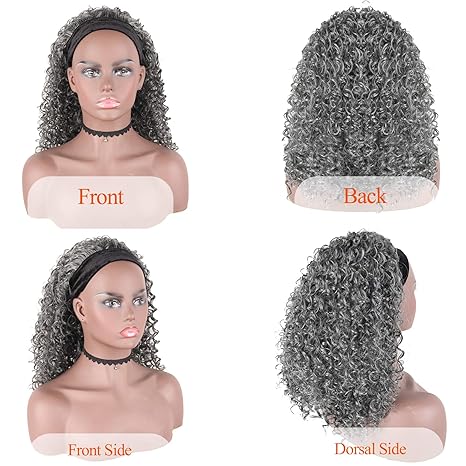 Wig store-Curly-Aisaide Short Afro Kinky Curly Grey Headband Wigs for Black Women-Synthetic Curly Headband Wig Afro Curly Wave Deep Wave Black Headband Wig Wrap Wig with Headbands Attached Scarf Wig 16inch(1B/GREY) 3 Wig store-Curly-Aisaide Short Afro Kinky Curly Grey Headband Wigs for Black Women-Synthetic Curly Headband Wig Afro Curly Wave Deep Wave Black Headband Wig Wrap Wig with Headbands Attached Scarf Wig 16inch(1B/GREY) - Image 3