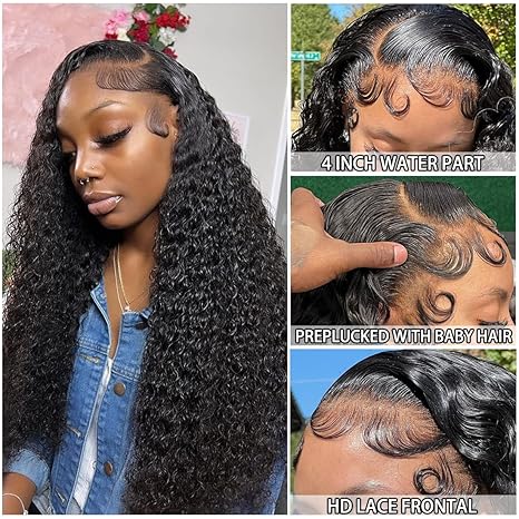 Wig store-water wave wig-Water Wave Lace Front Wigs 13×4 HD Trasparent Glueless Lace Frontal Wigs for Women Pre Plucked with Baby Hair 180 Density Wet and Wavy Wigs (26 inch) 3 Wig store-water wave wig-Water Wave Lace Front Wigs 13x4 HD Trasparent Glueless Lace Frontal Wigs for Women Pre Plucked with Baby Hair 180 Density Wet and Wavy Wigs (26 inch) - Image 3
