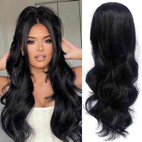 Wig store-Wavy-Half Wig 24 Inches Long Wavy Black Wig Clip in Half Head Tied Wig Synthetic Hair Extensions for Women Quick Weave Self Styled in 60 Seconds Half Wigs Wig store-Wavy-Half Wig 24 Inches Long Wavy Black Wig Clip in Half Head Tied Wig Synthetic Hair Extensions for Women Quick Weave Self Styled in 60 Seconds Half Wigs
