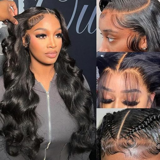 Wig store-Wavy-Body Wave Lace Front Wigs 26 Inch 13x4 HD Pre Plucked Wave Lace Front Wigs Artificial Fiber Human Hair Natural Black Pre Cut Glueless Wigs Density Frontal Wigs with Baby Hair for Black Women