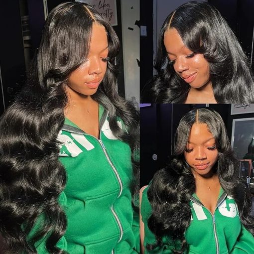 Wig store-Wavy-Body Wave Lace Front Wigs 26 Inch 13x4 HD Pre Plucked Wave Lace Front Wigs Artificial Fiber Human Hair Natural Black Pre Cut Glueless Wigs Density Frontal Wigs with Baby Hair for Black Women - Image 3