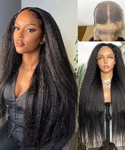 Wig store-Thick-Yaki Straight Human Hair Wig HD Lace Frontal Wig 13×6 Lace Front Wigs Human Hair Kinky Straight Wig HD Transparent 13×6 Full Lace Frontal Wigs 200 Density Natural Black Color 24 Inch