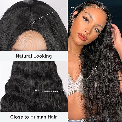 Wig store-Wavy-Youthfee 20″ Synthetic Lace Front Wigs for Women Curly Boby Wavy Wig Black Middle Part Wig Cosplay Party Wigs 2 Wig store-Wavy-Youthfee 20" Synthetic Lace Front Wigs for Women Curly Boby Wavy Wig Black Middle Part Wig Cosplay Party Wigs - Image 2