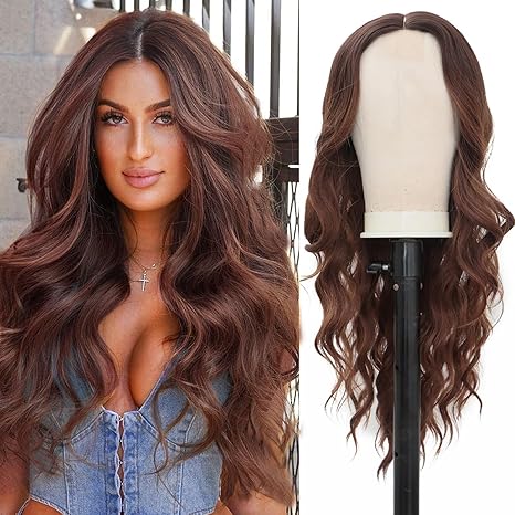 Wig store-Curly-YXCHERISHAIR Long Wavy Wigs for Women Brown Middle Part Curly Wavy Wig Natural Looking Synthetic Heat Resistant Fiber Wig for Daily Party Use (26inch- Brown) Wig store-Curly-YXCHERISHAIR Long Wavy Wigs for Women Brown Middle Part Curly Wavy Wig Natural Looking Synthetic Heat Resistant Fiber Wig for Daily Party Use (26inch- Brown)