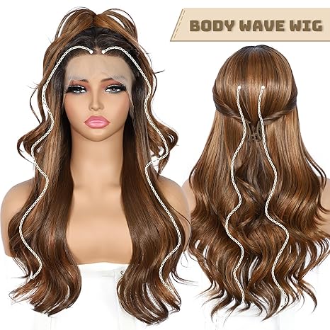 Wig store-Wavy-Honey Brown Lace Front Wig 13×4 Pre Plucked Body Wave Synthetic Lace Front Wig for Women Highlight Heat Resistant Hair 22 Inch Daily Use 2 Wig store-Wavy-Honey Brown Lace Front Wig 13x4 Pre Plucked Body Wave Synthetic Lace Front Wig for Women Highlight Heat Resistant Hair 22 Inch Daily Use - Image 2