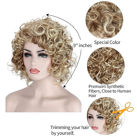 Wig store-Curly-Kalyss Short Curly Wavy Blonde Wigs for Women Heat Resistant Synthetic Full Head Hair Costume Wig Natural Looking 130% Density Hairpiece 3 Wig store-Curly-Kalyss Short Curly Wavy Blonde Wigs for Women Heat Resistant Synthetic Full Head Hair Costume Wig Natural Looking 130% Density Hairpiece - Image 3