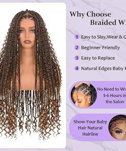 Wig store-Curly-Braided Wigs for Black Women Box Braid Wig with Baby Hair Large Parting Space Dreadlock LaceFront Wig Braids Hair Replacement Wigs for Daily Use 30inch 2