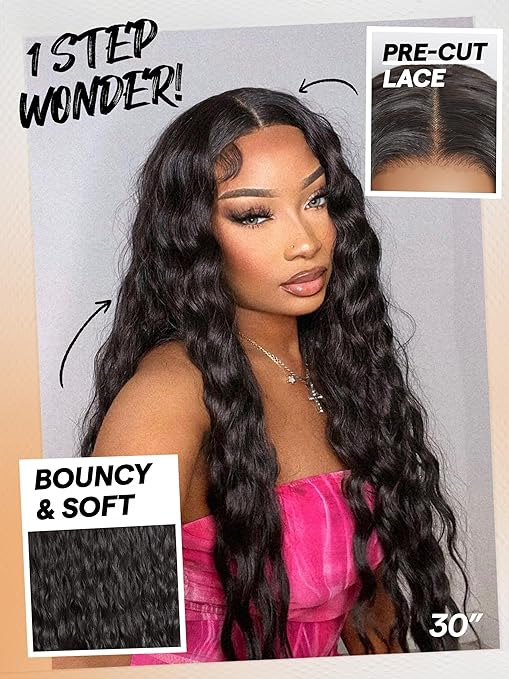 Wig store-Curly-GORGIUS Glueless Water Wave Lace Front Wig Pre Plucked Pre Cut Long Black Synthetic Wig Natural Hairline 32 Inch 3 Wig store-Curly-GORGIUS Glueless Water Wave Lace Front Wig Pre Plucked Pre Cut Long Black Synthetic Wig Natural Hairline 32 Inch - Image 3
