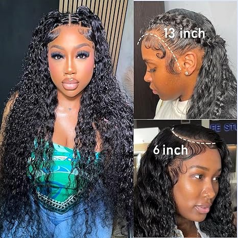 Wig store-Curly-34Inch Water Wave Lace Front Wigs Human Hair Pre Plucked 13X6 HD HD Transparent Lace Frontal Curly Wigs For Women Water Wave Frontal Wigs Human Hair Natural Black 180% Density 34Inch 3 Wig store-Curly-34Inch Water Wave Lace Front Wigs Human Hair Pre Plucked 13X6 HD HD Transparent Lace Frontal Curly Wigs For Women Water Wave Frontal Wigs Human Hair Natural Black 180% Density 34Inch - Image 3
