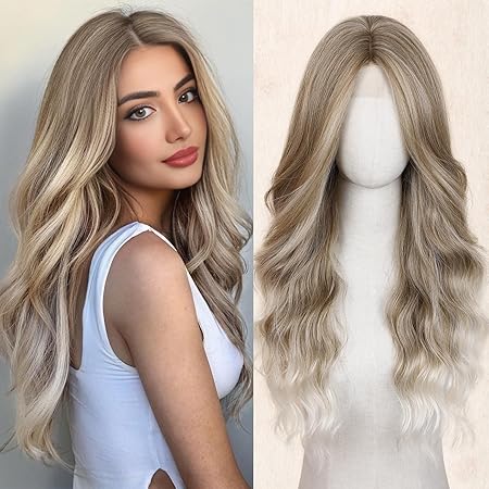 Wig store-Wavy-HANNE Long Ombre Blonde Wavy Wig for Women 26 Inch Small Lace Natural Synthetic Hair Wig with Curly Wavy Heat Resistant Fiber Blonde to Platinum Wig For Daily Use (Blonde to Platinum) Wig store-Wavy-HANNE Long Ombre Blonde Wavy Wig for Women 26 Inch Small Lace Natural Synthetic Hair Wig with Curly Wavy Heat Resistant Fiber Blonde to Platinum Wig For Daily Use (Blonde to Platinum)