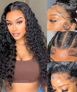 Wig store-Wavy-26 Inch Deep Wave Lace Front Wigs Human Hair 13×6 HD Transparent Lace Frontal Wigs Human Hair 180% Density Deep Curly Wigs Human Hair for Women (13×6 Deep Wave Wig)
