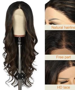 Wig store-Wavy-SAPPHIREWIGS Brown Wavy Wig 13×4 Synthetic Lace Front Wig Loose Body Wave Heat Resistant Fiber Hair Glueless Highlight Brown Hair for Women Party Daily Used 26 Inches 2