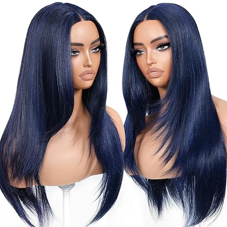 Wig store-Straight-Dark Blue Wear and Go Glueless Wigs Pre Plucked Pre Cut for Beginners Synthetic Lace Front Wig for Woman Long layered Straight Wigs with Bangs 26 Inch 3 Seconds to Wear for Beginners Wig store-Straight-Dark Blue Wear and Go Glueless Wigs Pre Plucked Pre Cut for Beginners Synthetic Lace Front Wig for Woman Long layered Straight Wigs with Bangs 26 Inch 3 Seconds to Wear for Beginners