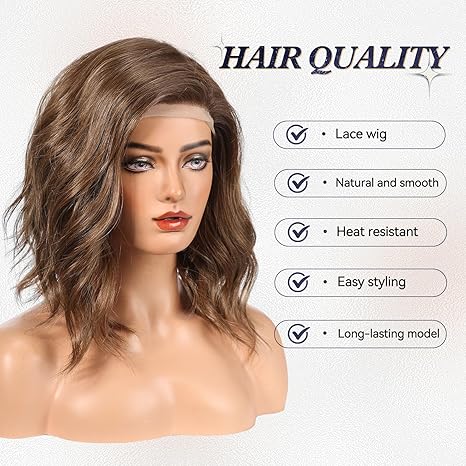 Wig store-Fine-starluck Wig Lace Front Wigs for Women-Partial Brown with Highlight Curly Wig Shoulder Length Wig Synthetic Lace front Hair for Women Daily Wear Wigs 2 Wig store-Fine-starluck Wig Lace Front Wigs for Women-Partial Brown with Highlight Curly Wig Shoulder Length Wig Synthetic Lace front Hair for Women Daily Wear Wigs - Image 2