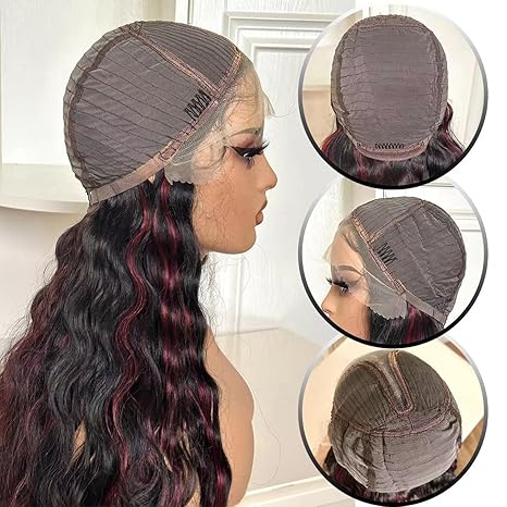 Wig store-Curly-X-TRESS Red Highlight Synthetic Lace Front Wigs 30 Inch Loose Deep Wave Lace Frontal Wigs Pre Plucked Natural Black Deep Wave Wigs with Burgundy Highlight for Black Women with Baby Hair 3 Wig store-Curly-X-TRESS Red Highlight Synthetic Lace Front Wigs 30 Inch Loose Deep Wave Lace Frontal Wigs Pre Plucked Natural Black Deep Wave Wigs with Burgundy Highlight for Black Women with Baby Hair - Image 3