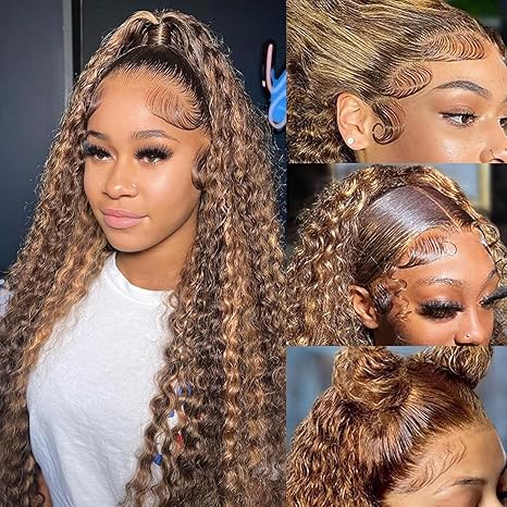 Wig store-ombre deep wave lace front wigs human hair-13×6 Highlight Ombre Lace Front Wig Human Hair Wigs For Women 180% Density 4/27 HD Deep Wave Lace Frontal Wigs Curly Honey Blonde Wig Human Hair Pre Plucked With Baby Hair Colored (28 Inch) 2 Wig store-ombre deep wave lace front wigs human hair-13x6 Highlight Ombre Lace Front Wig Human Hair Wigs For Women 180% Density 4/27 HD Deep Wave Lace Frontal Wigs Curly Honey Blonde Wig Human Hair Pre Plucked With Baby Hair Colored (28 Inch) - Image 2