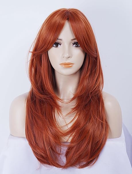 Wig store-Wavy-Rugelyss Long Wavy Auburn Red Wigs for Women- Layered Synthetic Copper Ginger Hair Wig with Bangs for Daily or Costume Party 2 Wig store-Wavy-Rugelyss Long Wavy Auburn Red Wigs for Women- Layered Synthetic Copper Ginger Hair Wig with Bangs for Daily or Costume Party - Image 2