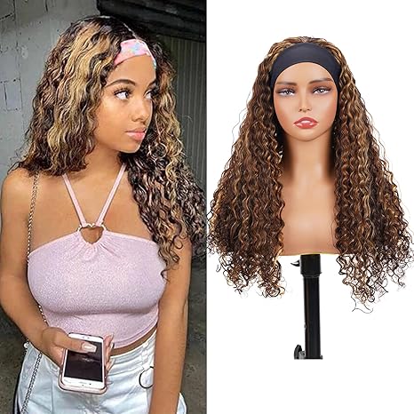 Wig store-Curly Straight Blend-P4/27 Highlight Headband Wig Human Hair Deep Wave 14 Inch Wavy Curly Straight Blend Wig for Black Women 150% Density Glueless Wig Wig store-Curly Straight Blend-P4/27 Highlight Headband Wig Human Hair Deep Wave 14 Inch Wavy Curly Straight Blend Wig for Black Women 150% Density Glueless Wig