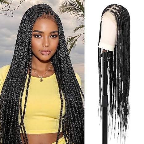 Wig store-Knotless braided Wig-Kalyss Knotless Braided Wigs for Woman 13×8 HD Lace Front Braided Wigs with Baby Hair Box Braid Wig Lace Front Wigs Black Human Hair Blended Braid Wig 36″ Wig store-Knotless braided Wig-Kalyss Knotless Braided Wigs for Woman 13x8 HD Lace Front Braided Wigs with Baby Hair Box Braid Wig Lace Front Wigs Black Human Hair Blended Braid Wig 36"