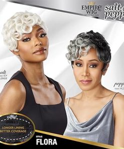 Wig store-Curly-Sensationnel Empire human hair wig – salt and pepper flora contouring mesh cap heat safe (1 JETBLACK) 2
