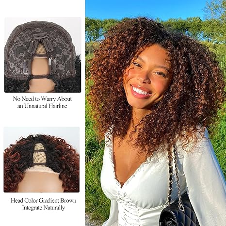 Wig store-Curly-SCENTW V Part Curly Wig Ombre Blonde Kinky Curly Wig for Black Women Synthetic Coily Layered U Part Wigs for Women Shoulder Length Minimal Leave Out Natural Looking 3 Wig store-Curly-SCENTW V Part Curly Wig Ombre Blonde Kinky Curly Wig for Black Women Synthetic Coily Layered U Part Wigs for Women Shoulder Length Minimal Leave Out Natural Looking - Image 3