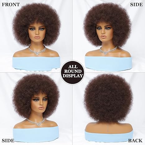Wig store-Soft-Afro Wigs for Black Women Brown 70s Puff Short Afro Kinky Curly Wig with Bangs for Men 10 Inch Natural Looking Fluffy Large Bouncy Synthetic Hair Big Afro Wig for Daily Party Use(#33) 3 Wig store-Soft-Afro Wigs for Black Women Brown 70s Puff Short Afro Kinky Curly Wig with Bangs for Men 10 Inch Natural Looking Fluffy Large Bouncy Synthetic Hair Big Afro Wig for Daily Party Use(#33) - Image 3