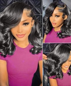 Wig store-Wavy-Bob Wig Human Hair 13×4 Body Wave Lace Front Wigs Human Hair Glueless Wigs Human Hair Pre Plucked 180% Density Short Bob Wigs for Black Women Human Hair Natural Black Color 14 Inch