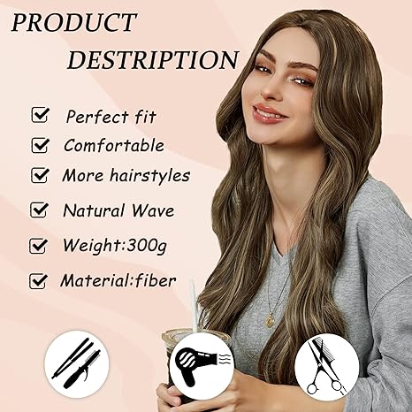 Wig store-Wavy-Long Wavy Wigs for Women Brown Wigs Blonde Highlights Wigs Middle Part Long Curly Wig 28Inch Heat Resistant Wig Hair Replacement Wigs Natural Looking Synthetic Wig for Holiday Daily Party Use 2 Wig store-Wavy-Long Wavy Wigs for Women Brown Wigs Blonde Highlights Wigs Middle Part Long Curly Wig 28Inch Heat Resistant Wig Hair Replacement Wigs Natural Looking Synthetic Wig for Holiday Daily Party Use - Image 2