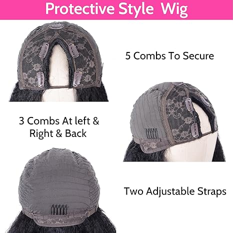 Wig store-Yaki Straight-ME-U V Part Kinky Straight Wig Human Hair Glueless Yaki Straight Wig No Lace No Leave Out Upgrade U Part 180% Density Human Hair Wear and Go Wig (24inch) 3 Wig store-Yaki Straight-ME-U V Part Kinky Straight Wig Human Hair Glueless Yaki Straight Wig No Lace No Leave Out Upgrade U Part 180% Density Human Hair Wear and Go Wig (24inch) - Image 3